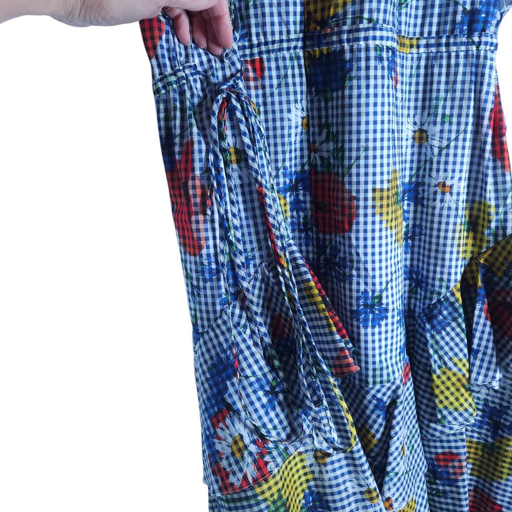 Pearl by Lela Rose Floral Gingham Dress 8 Blue White Ruffle Detail Cottagecore - Picture 14 of 15